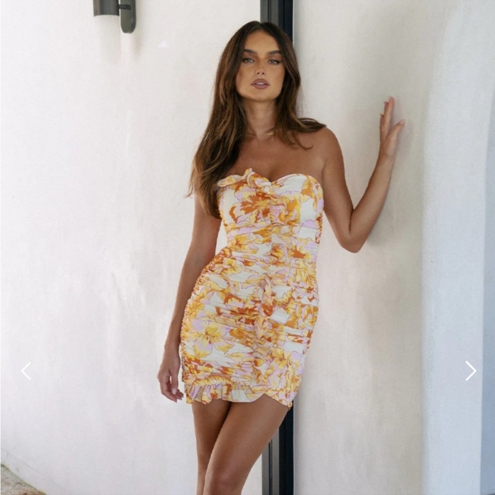 Seven Wonders Tropicana Strapless Gathered Floral Mini Dress